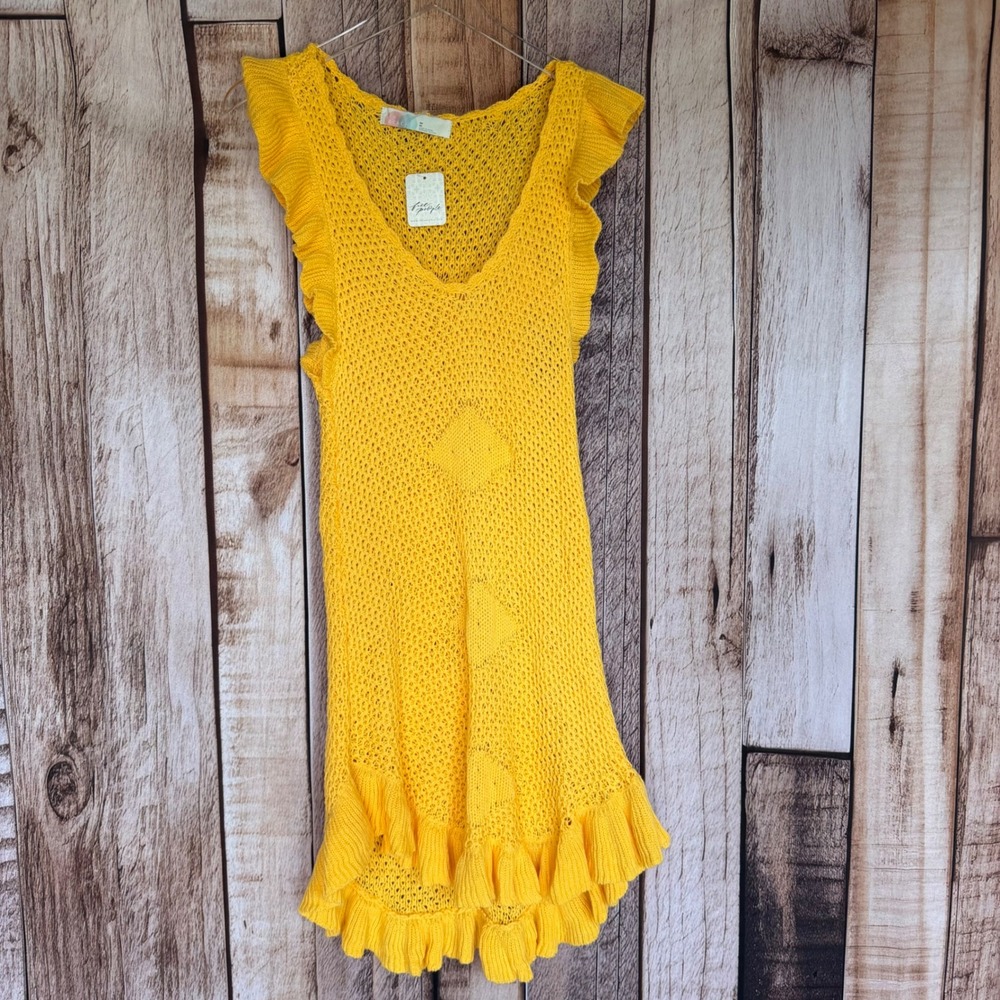 Free People Beach Mykonos Fauxchet Crochet Dress Sunset Gold‎ Coverup Medium NWT